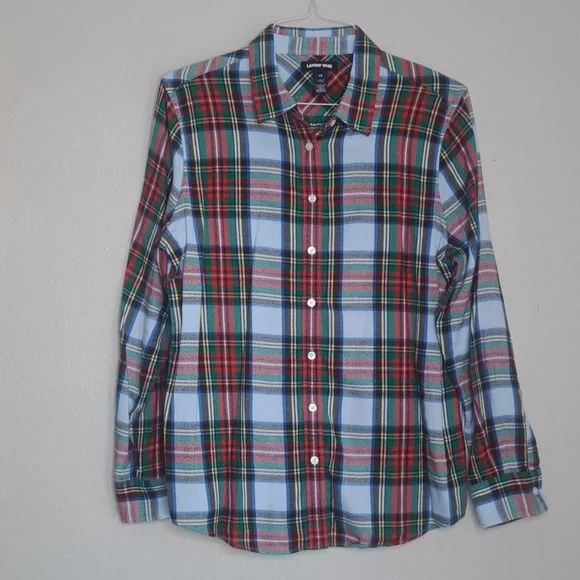Land’s End Flannel Button-down Shirt Women's Sz 14 Large Plaid Long Slveeve - Picture 2 of 16